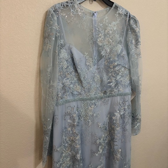 MAC DUGGAL Embellished Illusion Long Sleeve Midi Dress - Picture 7 of 15